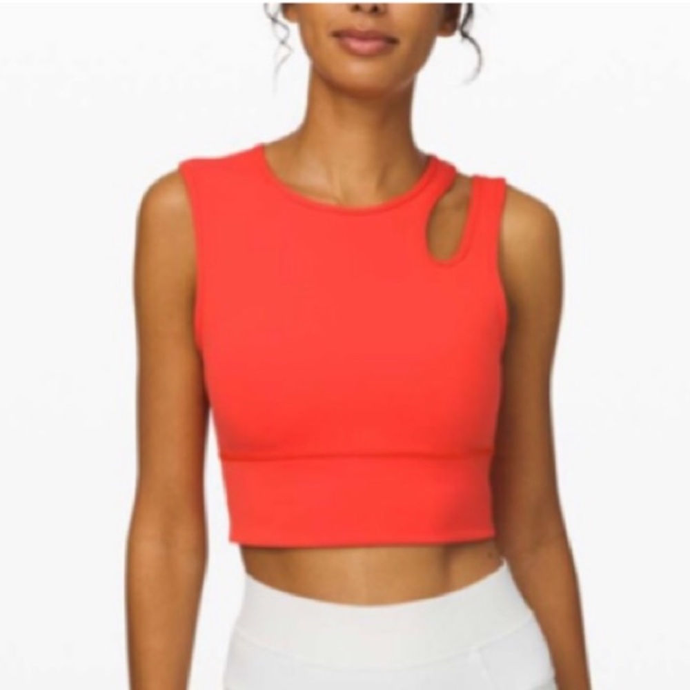 Lululemon Master Motion Crop Tank w/Cutout, Thermal Red Coral, 6.